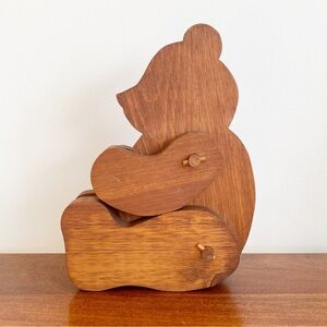 Vintage Wooden Carved Teddy Bear Movable Arms Legs Parts Jointed Heirloom Solid